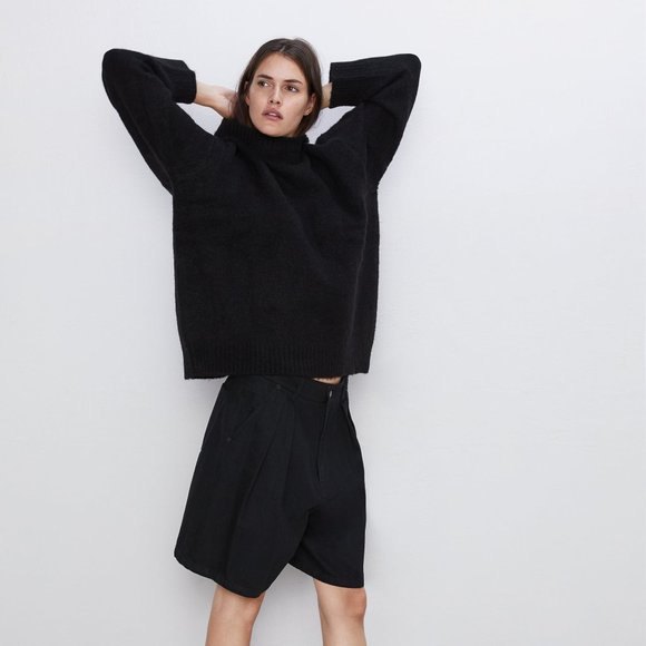 Black Zara Oversized Chunky Knit Crew Neck Long Sleeve Sweater (NWT) - Picture 3 of 8